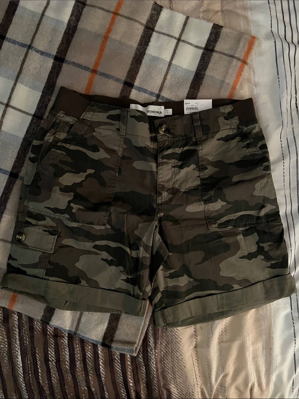 Sonoma Olive Green Camo Roll-Cuff Utility Shorts